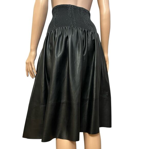 Current Air Faux Leather Midi Skirt Medium Fit And Flare Smocked Waist Pull On - Picture 4 of 10